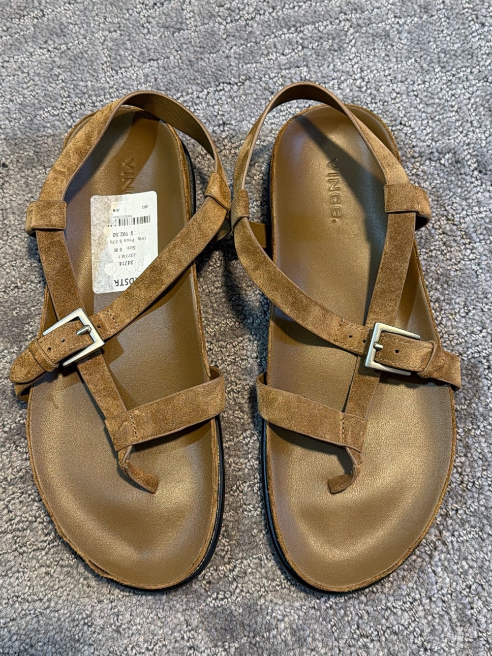 Vince Tan Suede Strappy Buckle Sandals